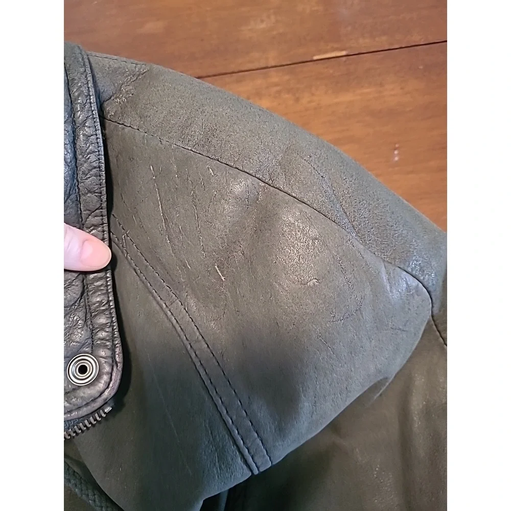 VTG Donna Pelle Men Large Green Genuine Leather Bomber Jacket Pockets Zipper